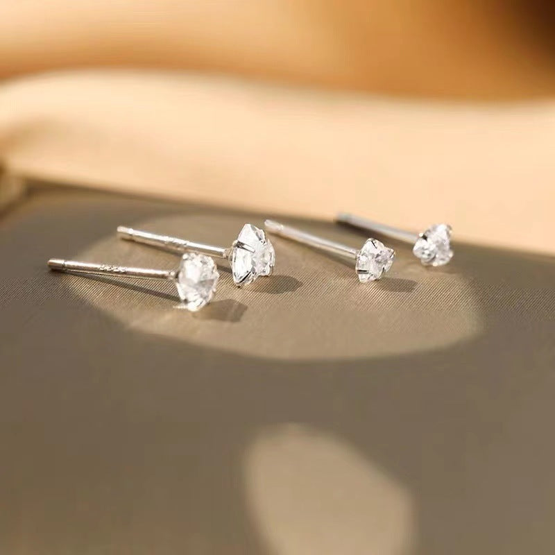 Loving Heart Zircon Nail Female Korean Style Simple Compact Earrings