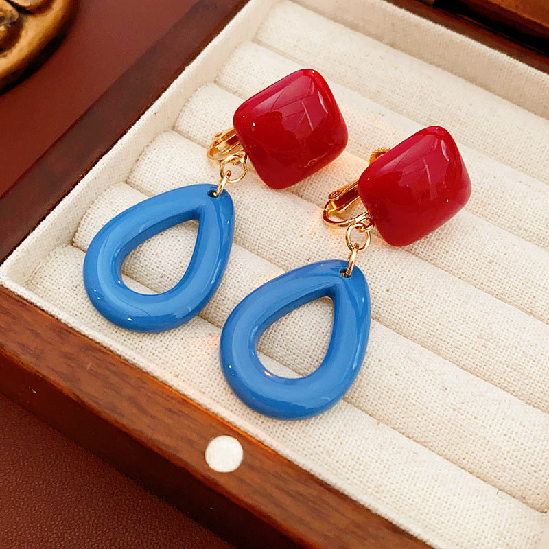 Women's Sier Needle Red Irregular Ear Retro Exaggerated Earrings