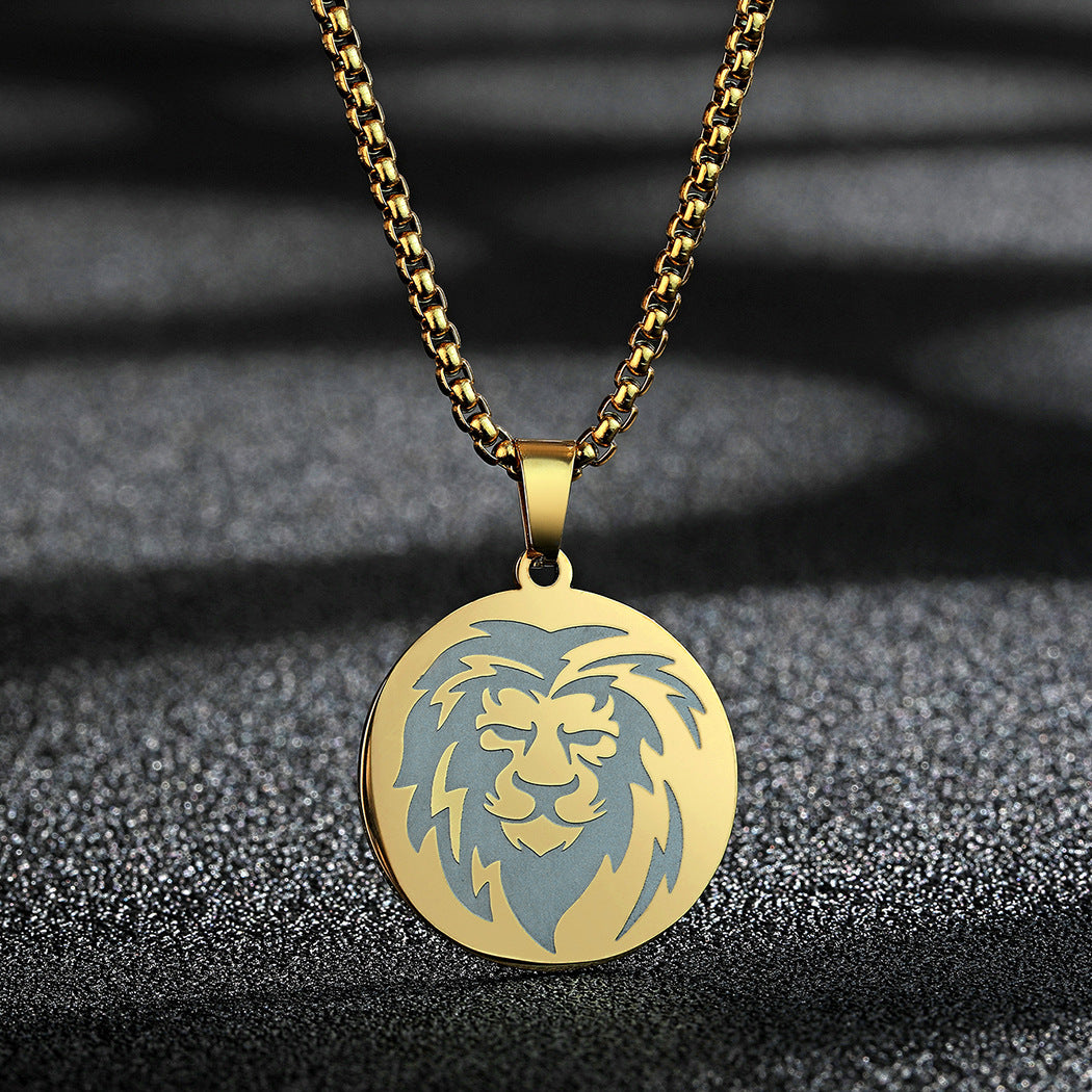 Men's Steel Fashion Carved Lion Personality Simple Necklaces