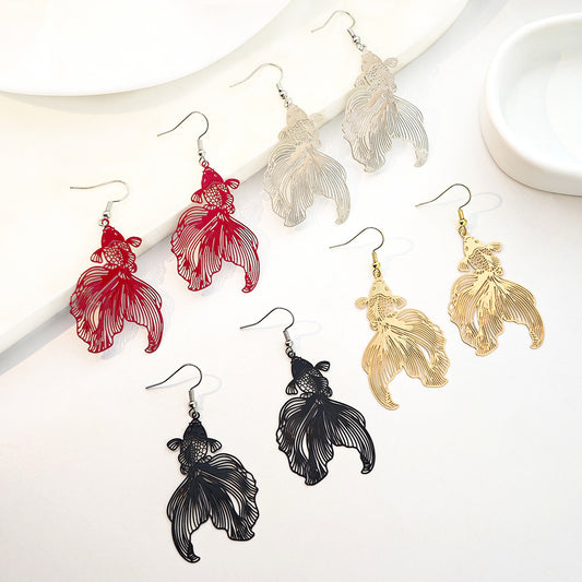 Women's Creative Double-sided Hollow Goldfish Exaggerated Paint Earrings