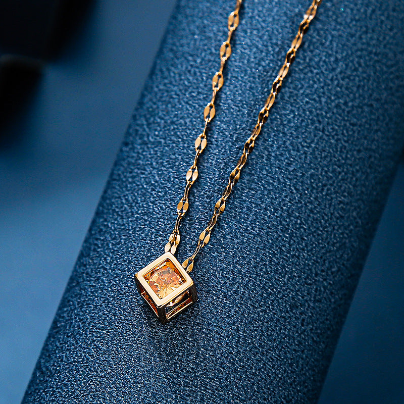 Copper Geometric Hollow Square Zircon Rose Gold Cold Necklaces