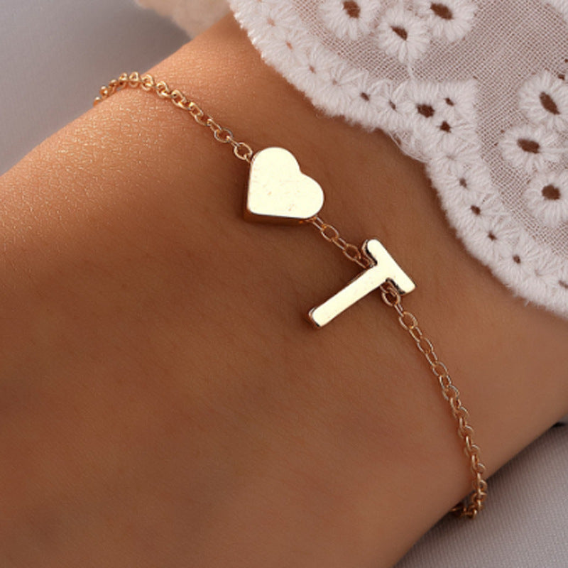 Women's English Letter Graceful Personality Alloy Heart-shaped Bracelets