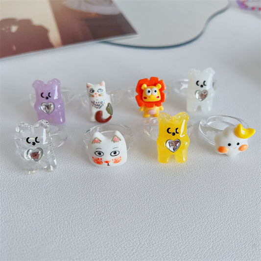Bear Resin Female Design Sense Niche Rings