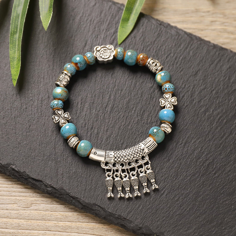 Chinese Ceramic Ethnic Style Fish Tassel Ancient Bracelets