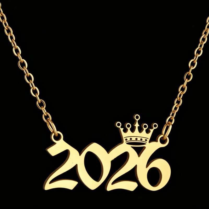 Women's Stainless Steel Light Luxury Crown Digital Metallic Necklaces