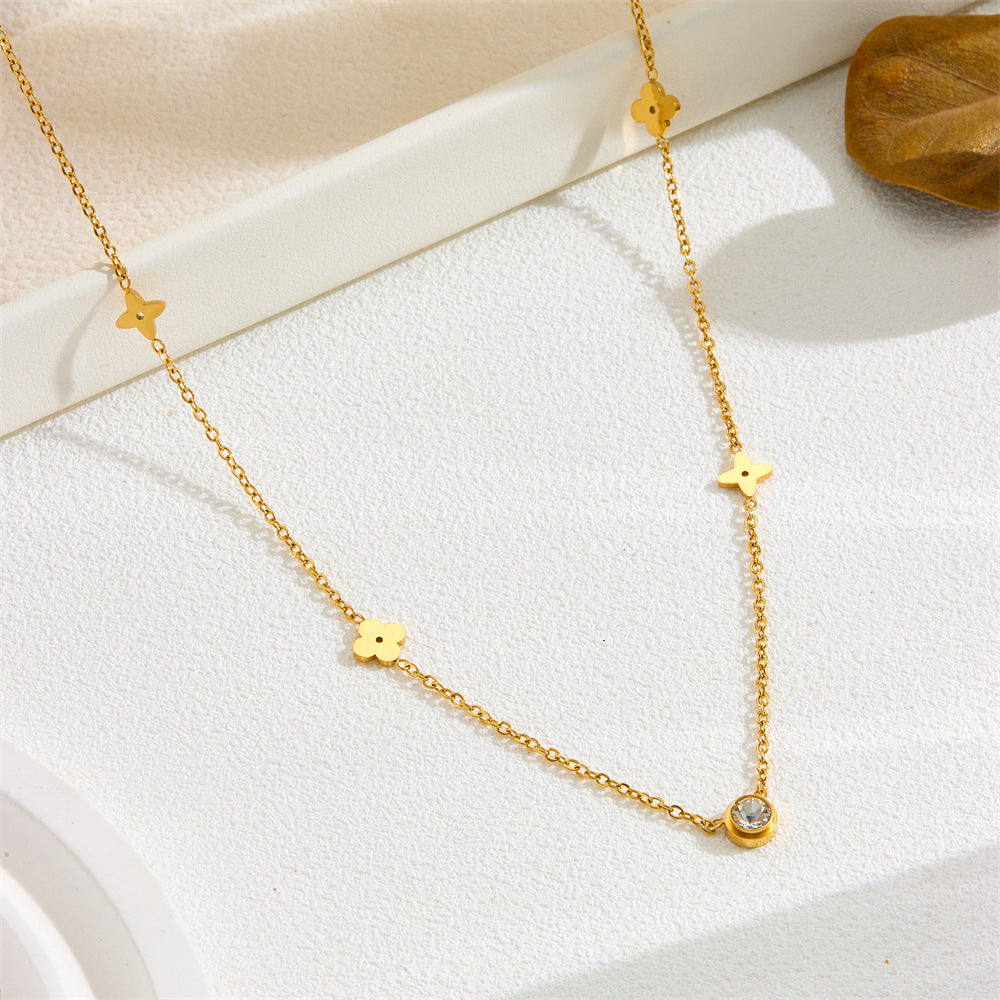 Women's Double-sided Four-leaf Clavicle Chain Simple Niche Temperament Necklaces