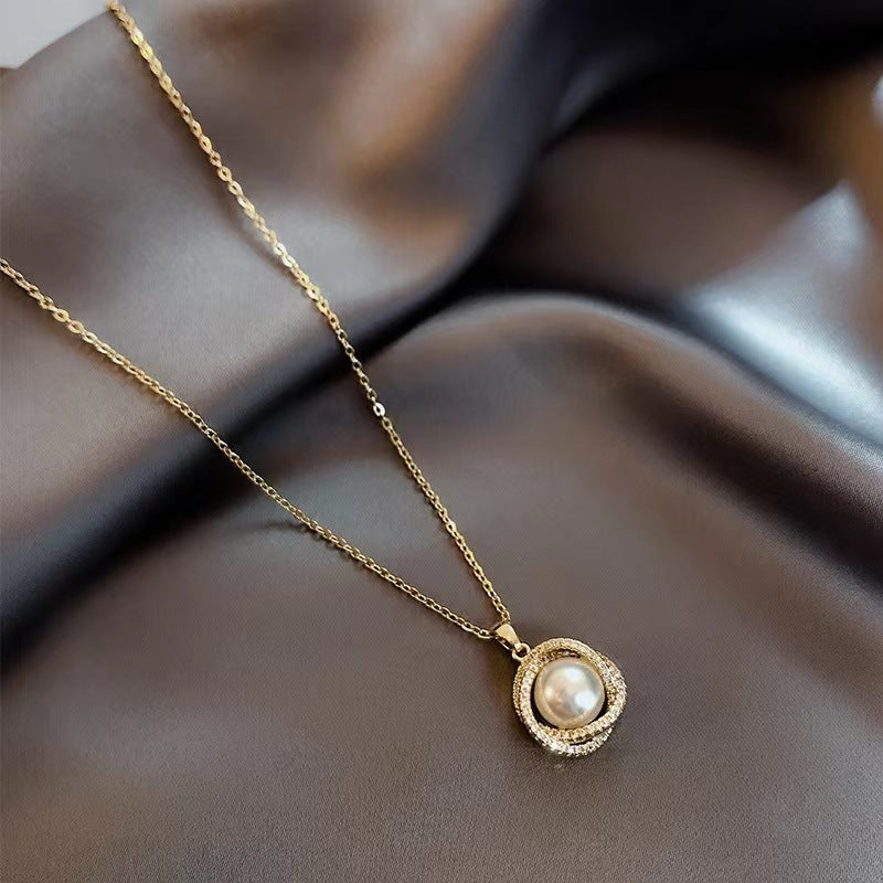Women's Fashionable Simple Pearl Diamond Double Elegant Beautiful Clavicle Necklaces