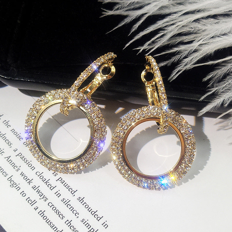 Women's Korean Style Fashion Diamond Geometric Circle Earrings