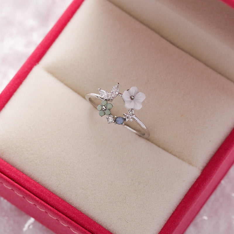 Women's High-grade Sweet Love Heart Flowers Open Rings