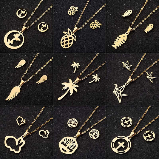 Rabbit Paper Crane Vintage Gold Plating Jewelry Set