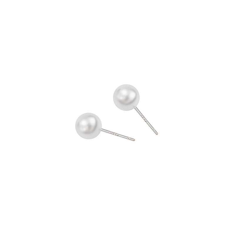 Women's Sier Needle Round Pearl For Retro Earrings