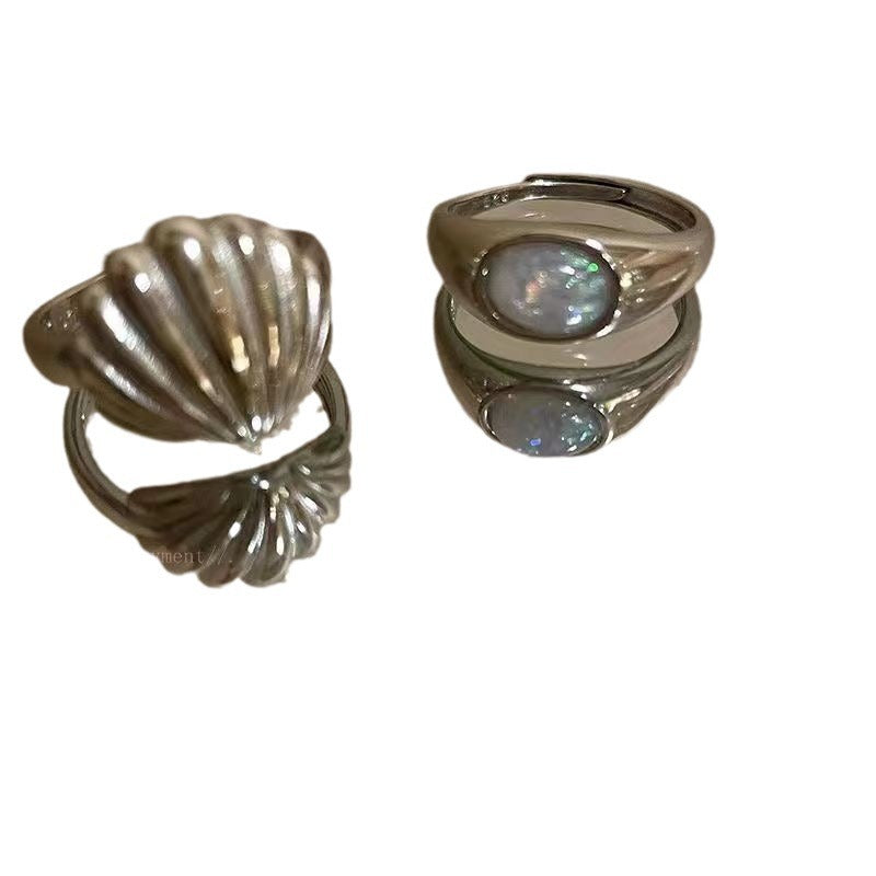 Listening Style Shell Mermaid Opal Trendy Niche Girlfriends Cold Rings