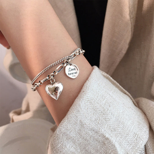 Heart Round Double Layer Female Niche Design Retro Hip Bracelet