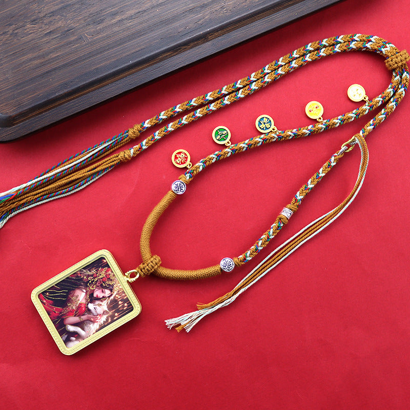 Tibetan Hand Painted Golden Outline Eight Patron Saints Double-sided Necklaces