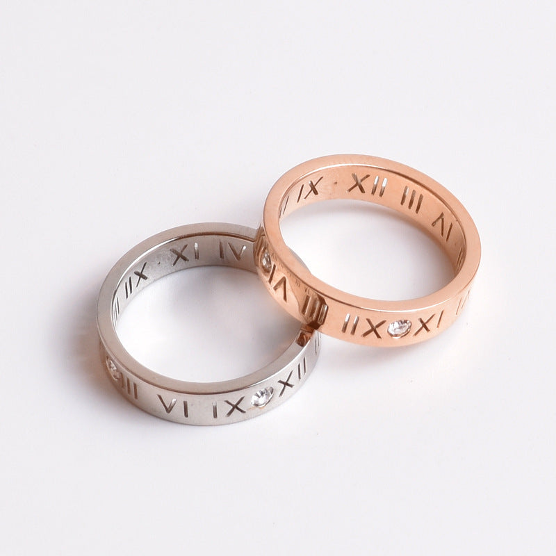 Roman Digital Titanium Steel Fashionable Rose Rings