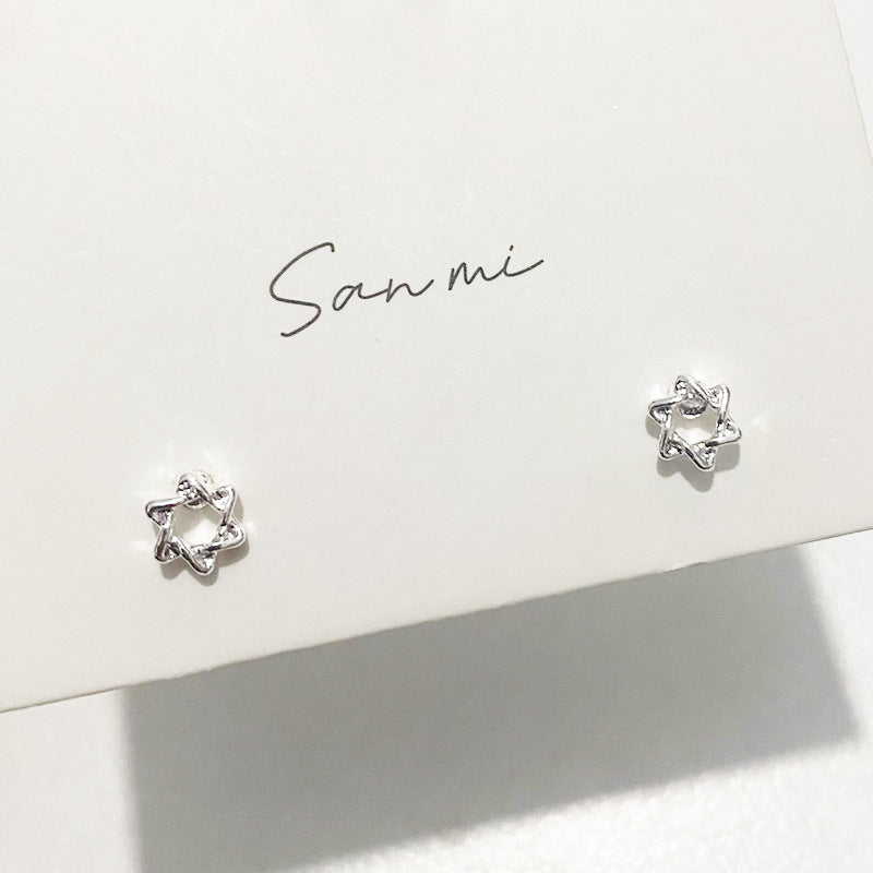 Fresh Plain Sier Plated Bow Female Small Simple Stud Earrings