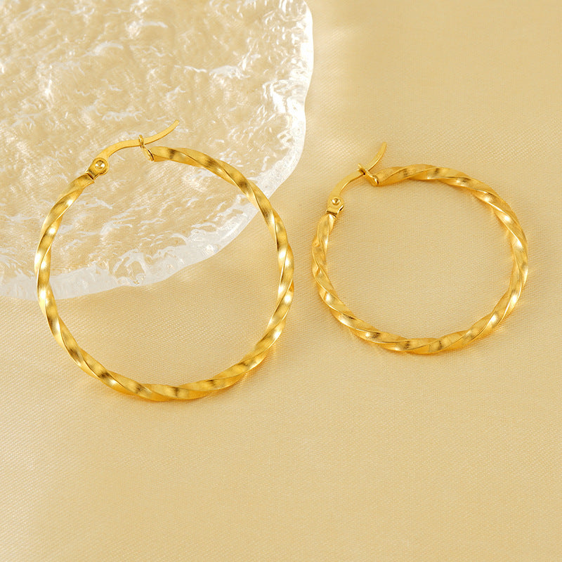 Women's Circle Simple Titanium Gold-plated Corrugated Ear Earrings