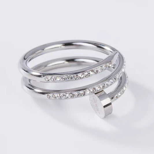 Nail Couple Double Diamond Titanium Steel Rings