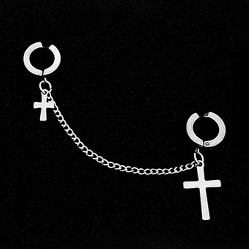 Cross Ear Chain One-piece Female Temperamental Earrings