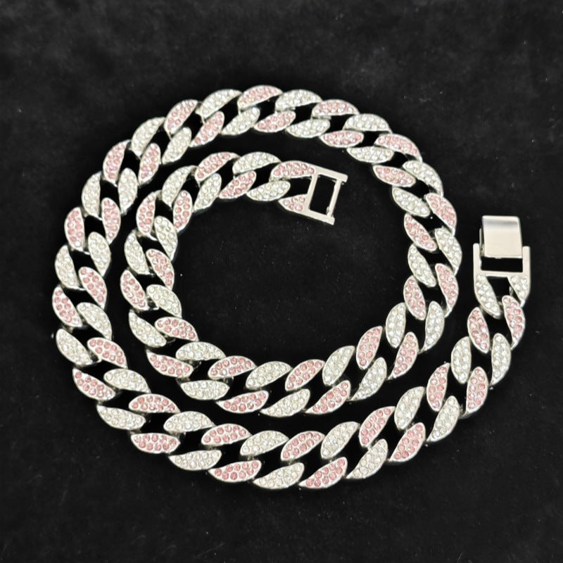 Gold Ornament Hip Hop Flat Leaves Two-tone Pink Cuban Necklaces