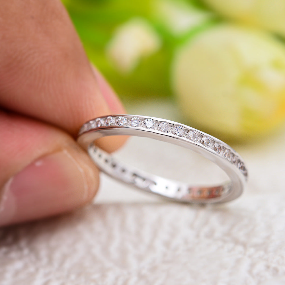 Sterling Sier Circle White Diamond Inlaid Zircon Ring