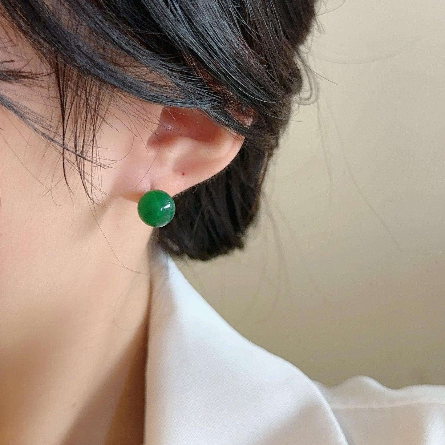 Chinese Style Imitation Jasper Green Ear Rings