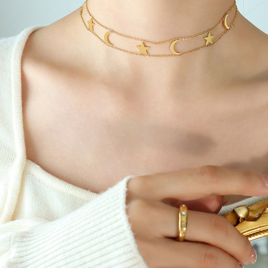 Romantic Star Moon Double Layer Twin Female Clavicle Necklaces