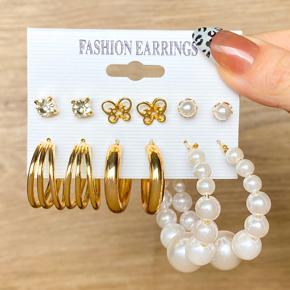 Women's Pearl Suit Retro Metal Geometry Shaped Earrings