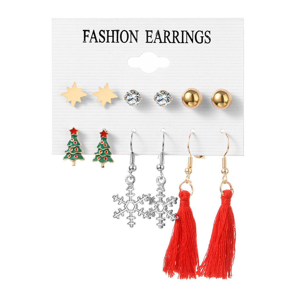 Christmas Snowflake Elk Bell Tree Epoxy Earrings
