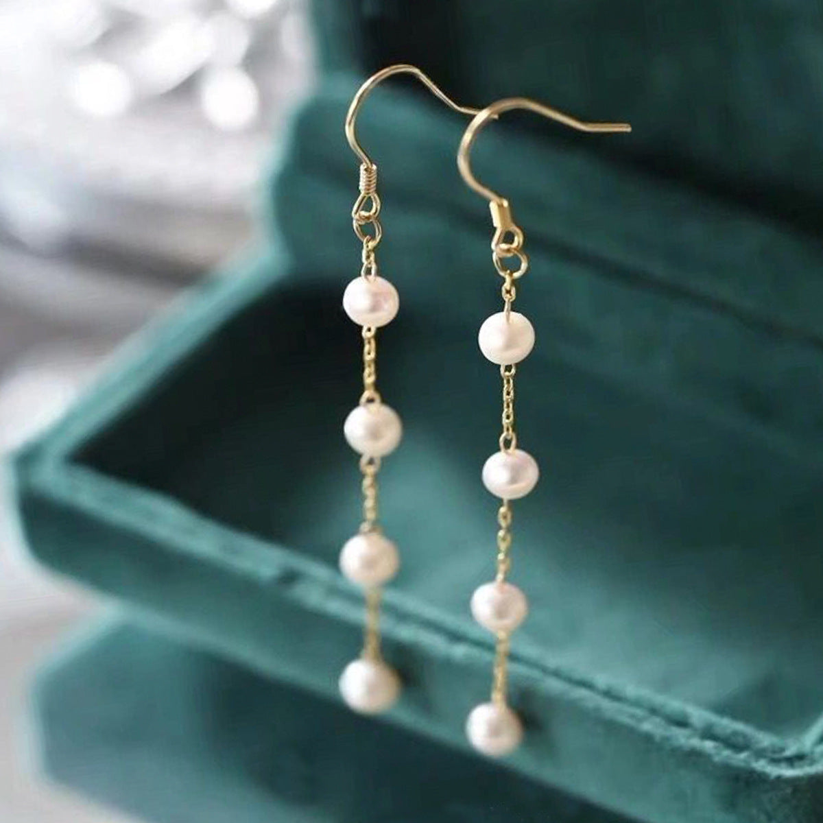 Needle Fashion Temperament Pearl Long Chain Earrings