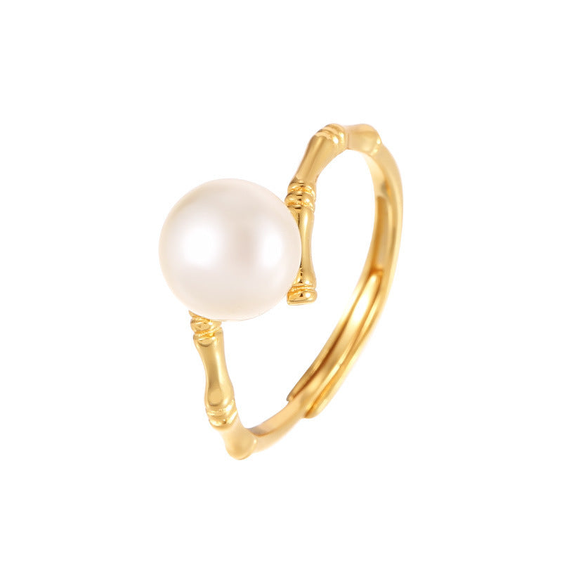 Women's Chinese Style Bamboo Joint Natural Freshwater Pearl Rings