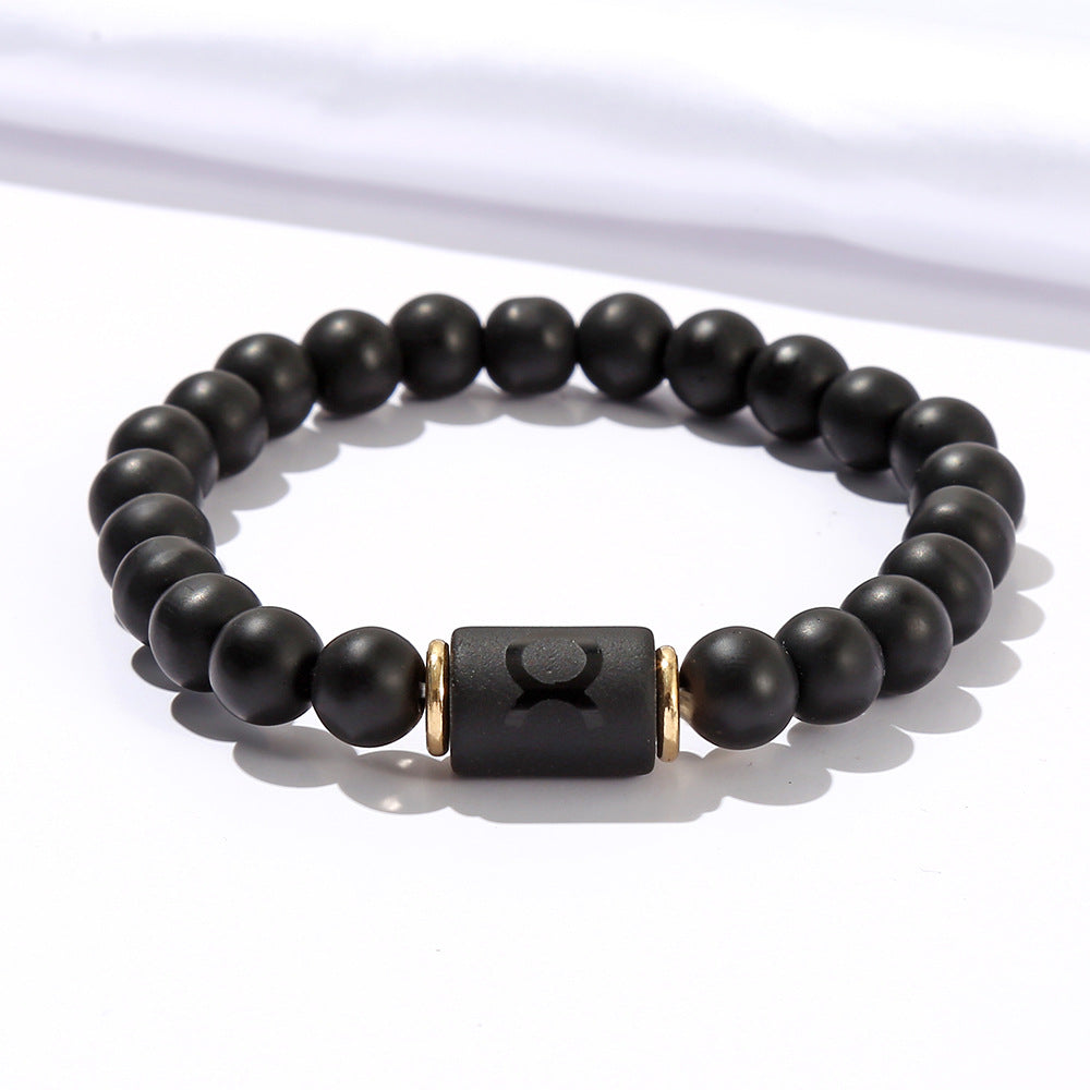 Elastic Twee Constellation Black Frosted Agate Bracelets