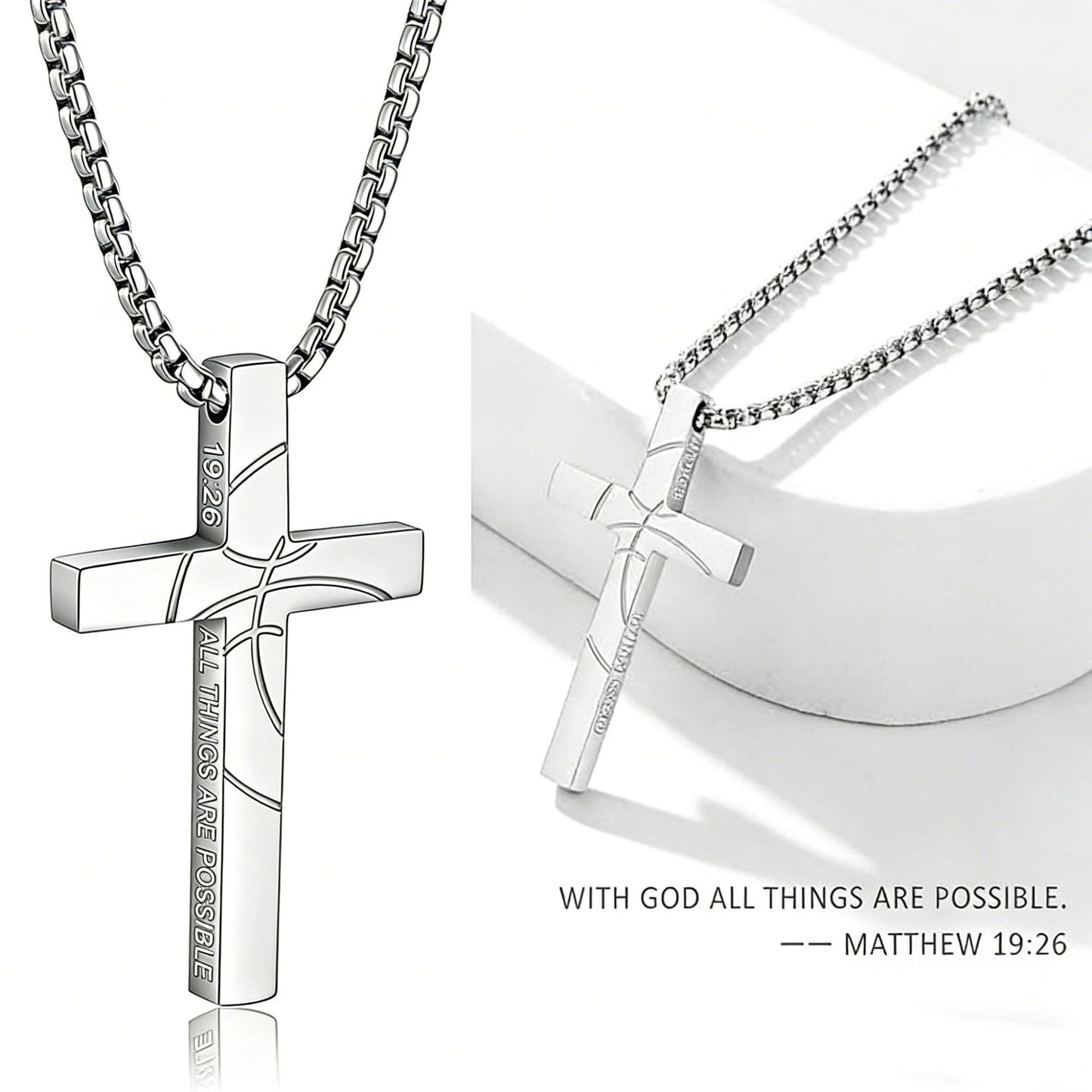 Men's Basketball Cross Double-sided Lettering Inspirational Scripture Personalized Necklace