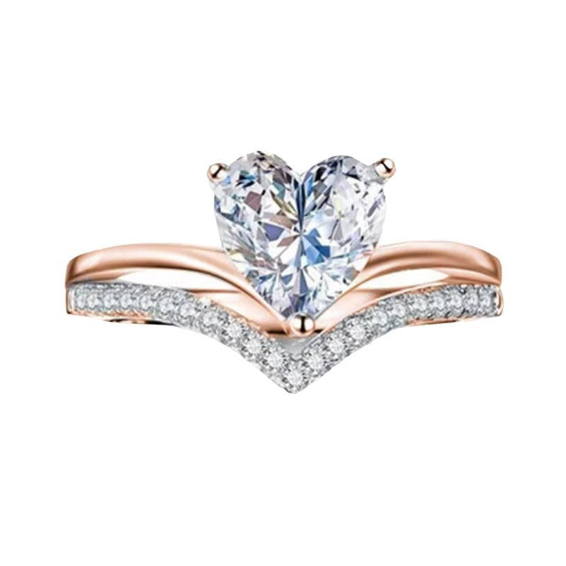 Simple Heart-shaped Zircon With Diamond Proposal Rings