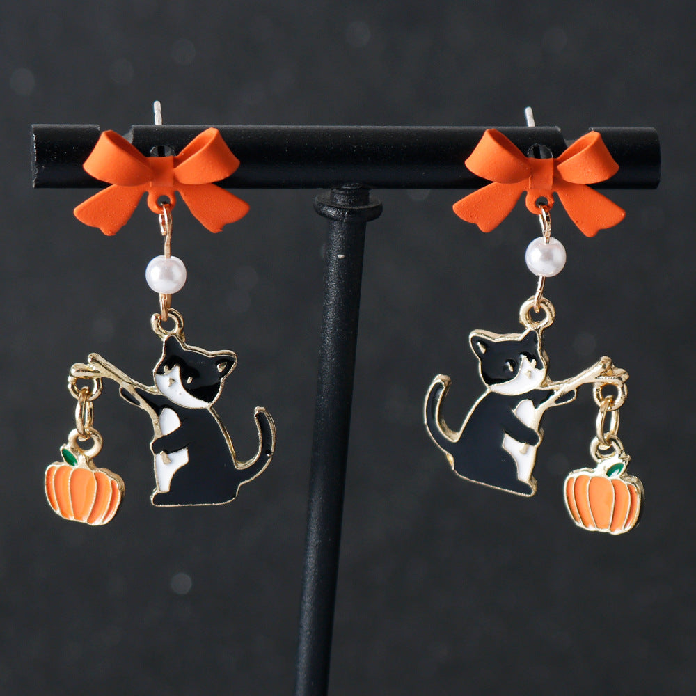 Pumpkin Lamp Cat Asymmetric Cute Rabbit Earrings