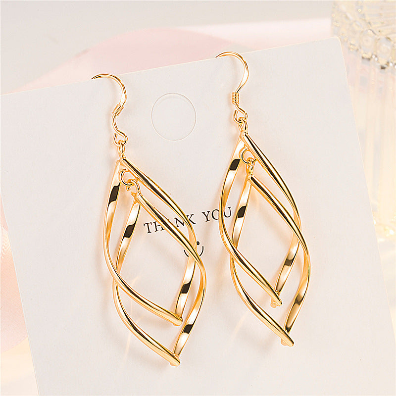 Gold Plated Double Buckle Ear Creative Long Earrings