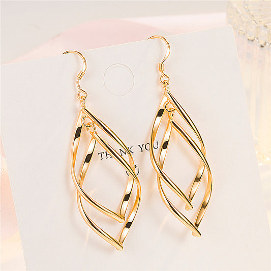 Gold Plated Double Buckle Ear Creative Long Earrings