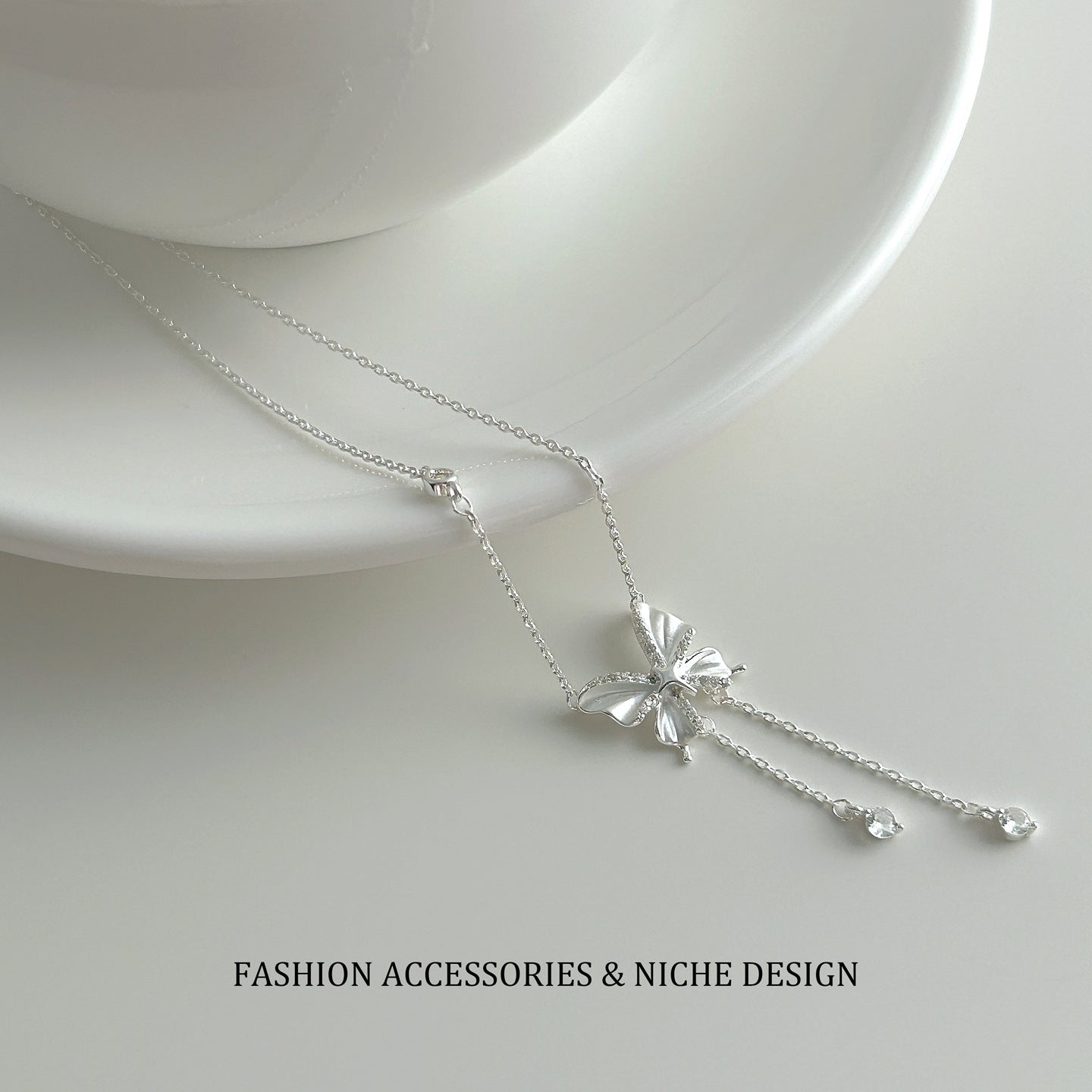 Women's Sweet Bow Long Tassel High-grade Niche Necklaces