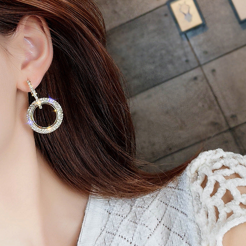 Women's Korean Style Fashion Diamond Geometric Circle Earrings