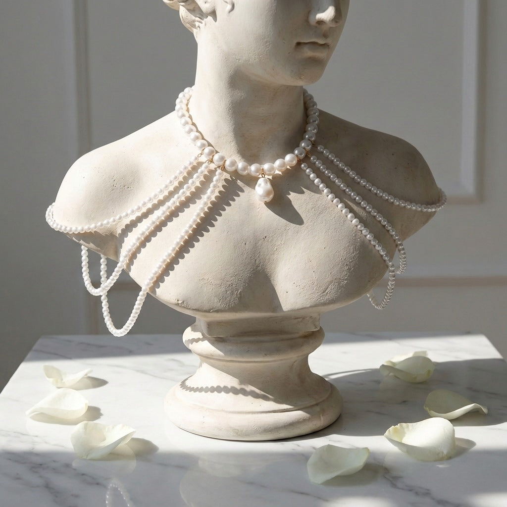 Vacation Style Stringed Pearls Tassel Body Necklaces