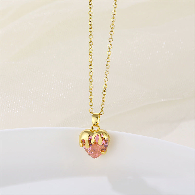 Heart-shaped Zircon Female Stainless Steel Crystal Clavicle Necklaces