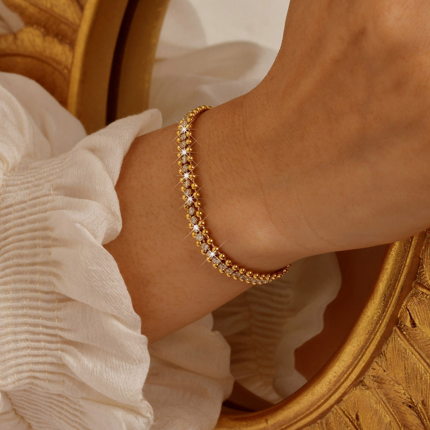 Stainless Steel Chain Zircon Female Gold Bracelets