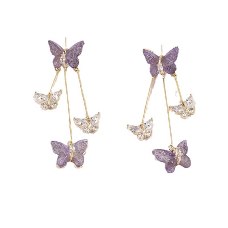 Personalized Purple Crystal Butterfly Simple Style Earrings