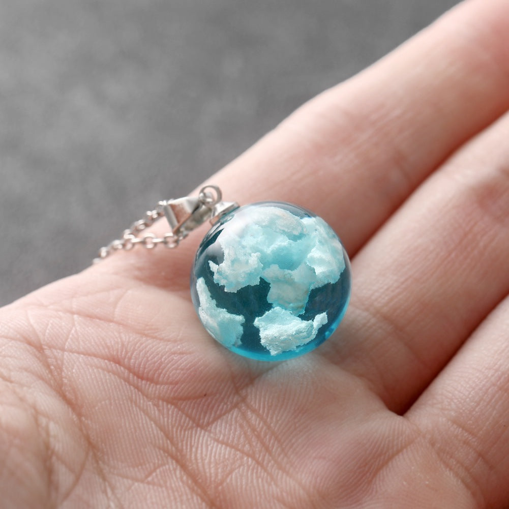 Style Transparent Spherical Resin Luminous Planet Blue Sky Necklaces