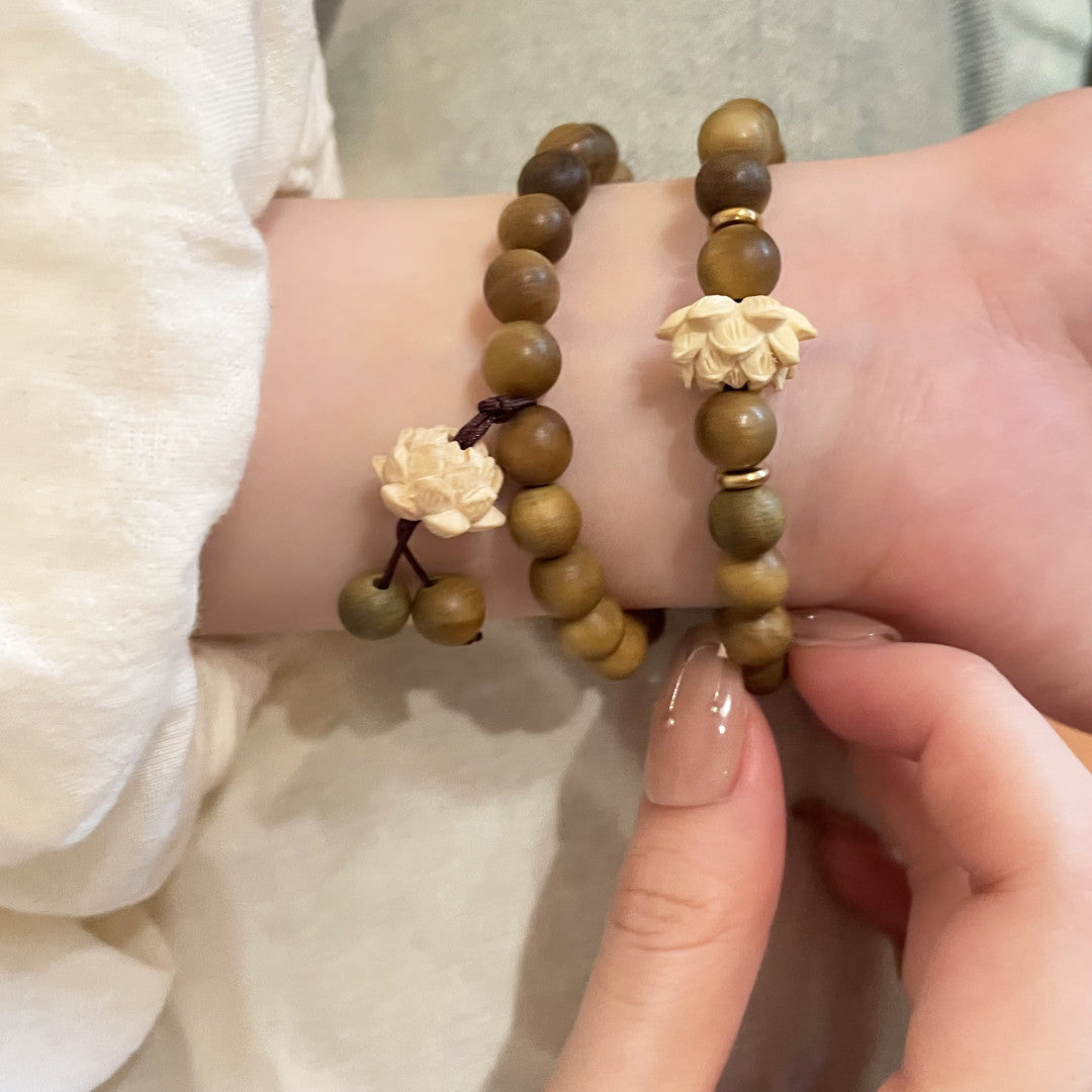 Girlfriends Wooden Bead Lotus Boys Zen Niche Retro Bracelets