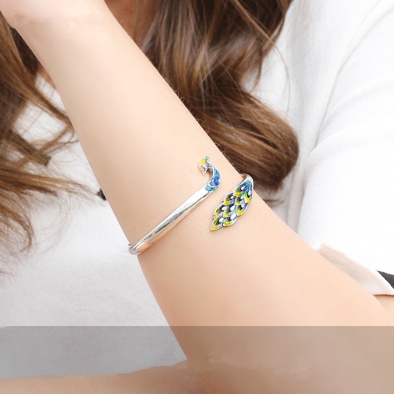 Women's National Style Colorful Peacock Dripping Oil Phoenix Send Bracelet