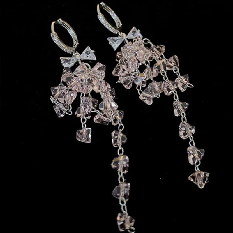 Needle Zircon With Diamond Love Butterfly Tassel Exaggerated Long Earrings