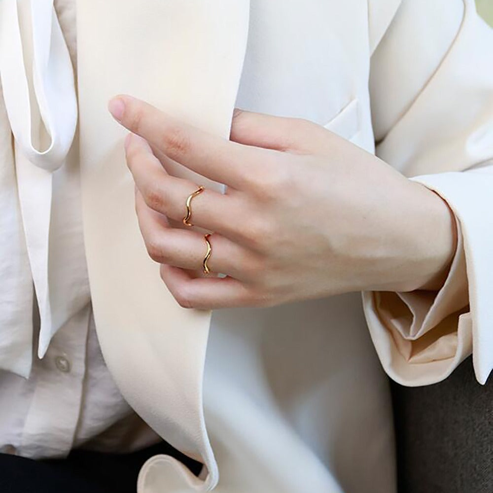 Wave Curved Retro Style Stylish Texture Rings