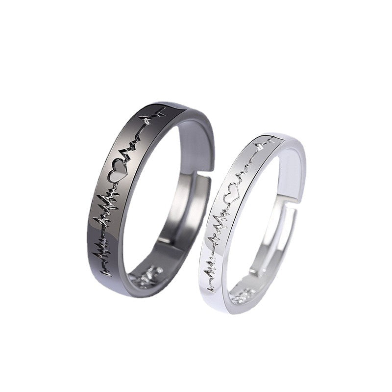 Black White Ecg Couple Jewelry Gift Rings