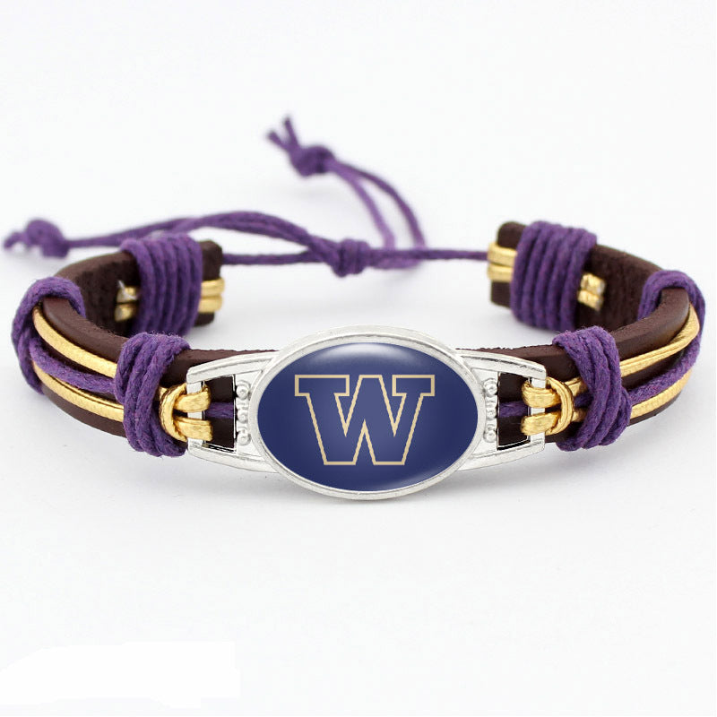 College Team Cowhide Woven Georgian Bulldog Bracelets